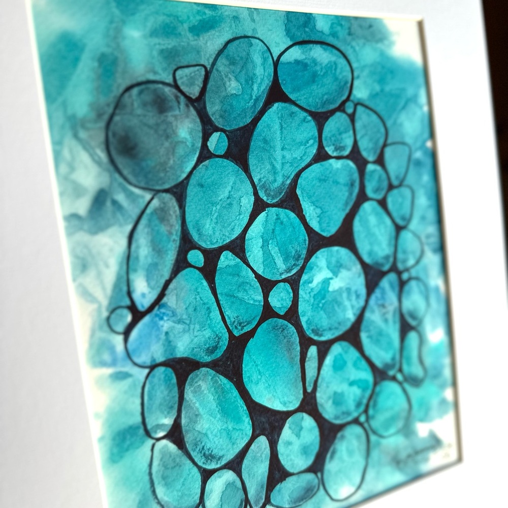 Hand-Made New Watercolor Art Blue Pebbles - Picture 3 of 5